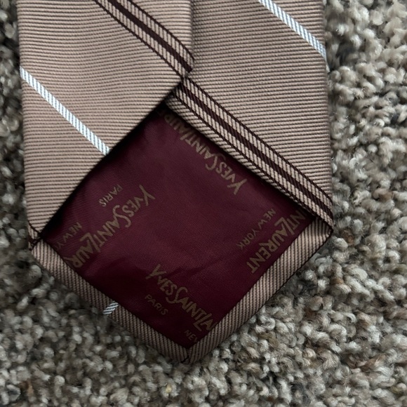 Vintage YSL Yves Saint Laurent Stripped Tan Tie - Picture 5 of 5